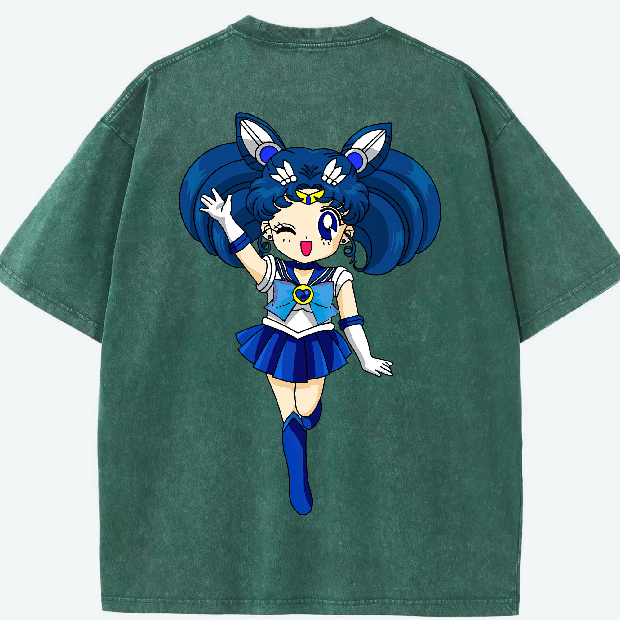 （画像用） 美少女戦士セーラームーン 水野 亜美 みずの あみ Sailor Moon Mizuno Ami 綿100% ヴィンテージ風 半袖Tシャツ（背面プリント）